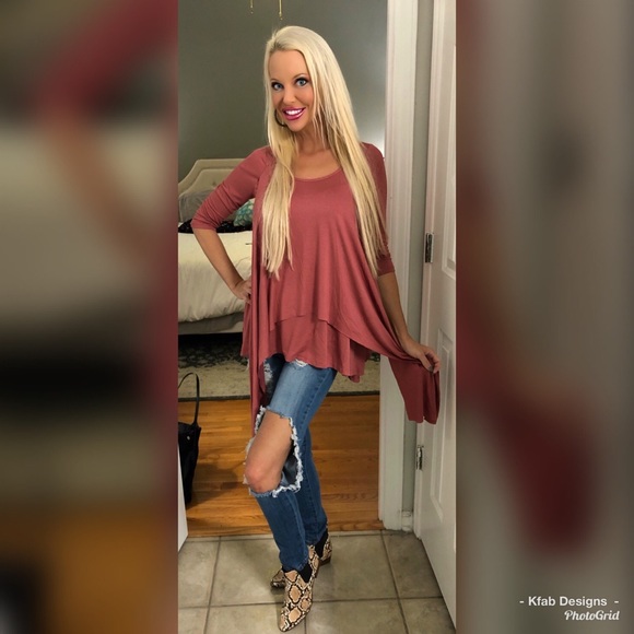 Tops - 🥰3qtr Sleeve Light Rust Asymmetrical Hem Tunic!